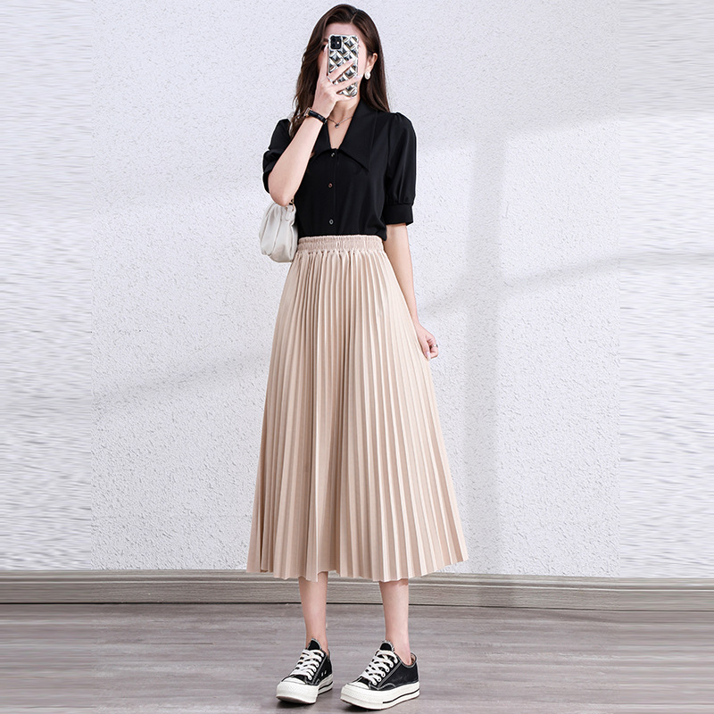 XX8180 Skirt Women Summer 2025 New High Waist Slim Drape Medium Length Pleated Skirt