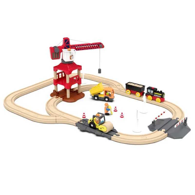 Wooden Railway Track Set Electric Train Magnetic Model Car Diecast Slot Fit All Brand Biro Wood Track Assemble Toy Boy Gift J251129