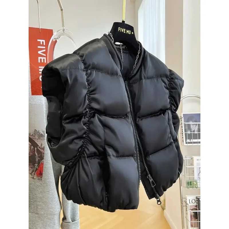 Shoulder High Waist Short Vest Lightweight Chalecos Para Mujer Black Waistcoat Women Roupas Femininas Tops Y2k Jacket ParkasT251129