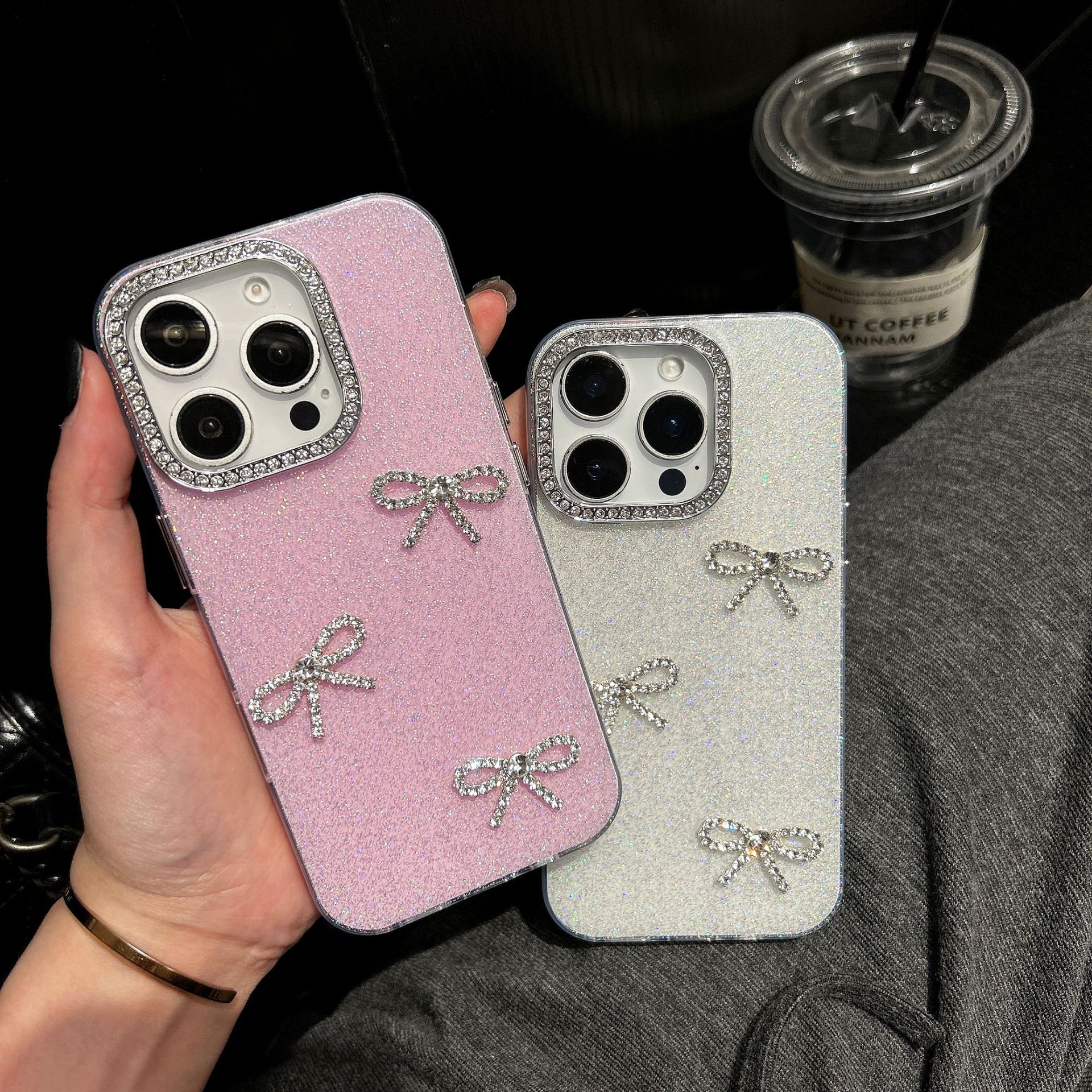 Bowknot Phone Case iPhone 16 Pro Max Compatible with Apple 15/14/13 Pro 3D Glitter Rhinestone Protective Case