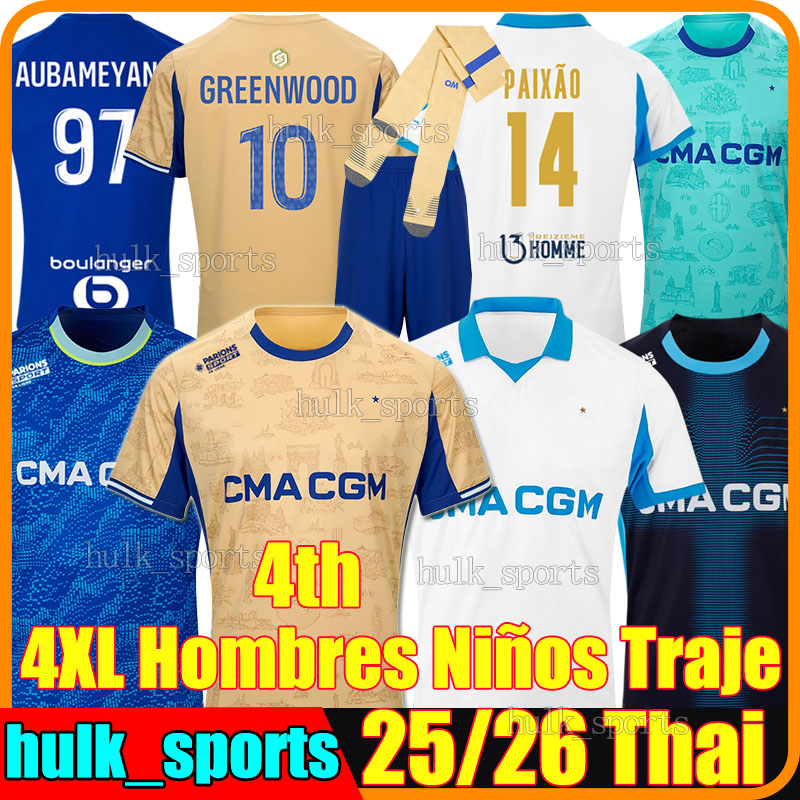 4XL 2025/26 Marseile AUBA soccer jerseys OM maillot de foot GREENWOOD PAIXAO PAVARD T.WEAH VAZ HOJBJERG AGUERD GOUIRI RULLI men kids kits socks sets football shirts