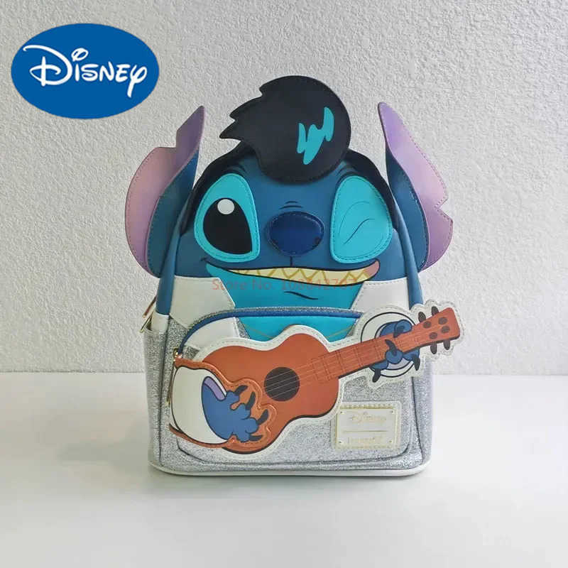 Disney Stock Loungefly Disney Lilo Stitch Surrounding Backpack Elvis Guitar Black Space Combat Bag Cartoon Kids Satchel GiftXJ250429