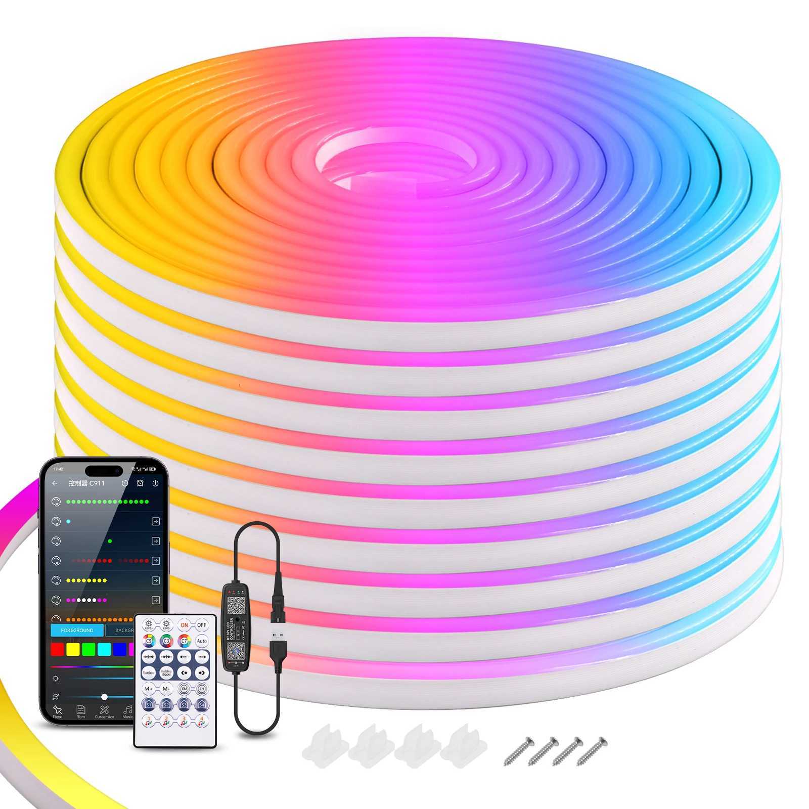 USB WS2812B Flexible LED Neon Light Strips 7X13MM RGB DIY Pixel Addressable Diode Tape Lamp Works with Bluetooth Music Sync IP67 M251129