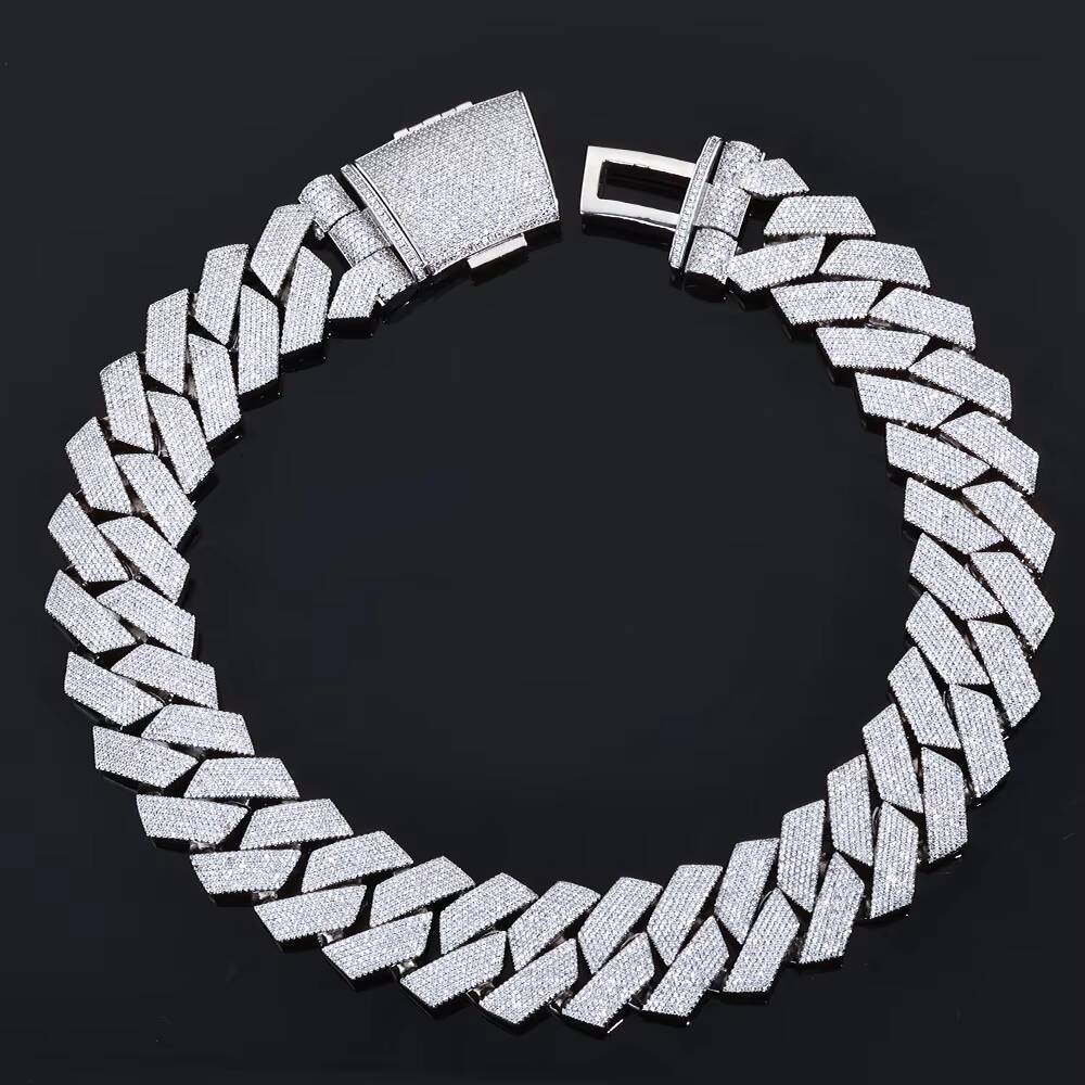 NUOYA 36mm Silver Plated Chunky Cuban Link Chain 7 ROW Diamond Prong Set Iced Hip Hop Necklace for Men Fine Jewelry