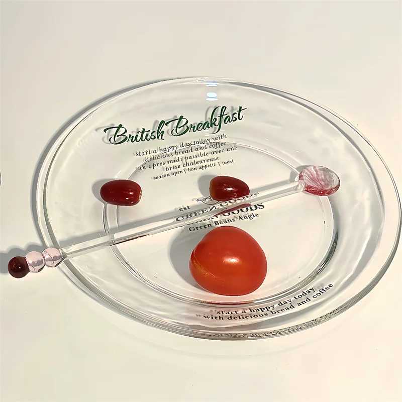 Luxury Transparent Plate Simple Letter Dessert Plates Fashion Household Fruit Bread Dish Nordic Kitchen Circar Flat Plate Y251129