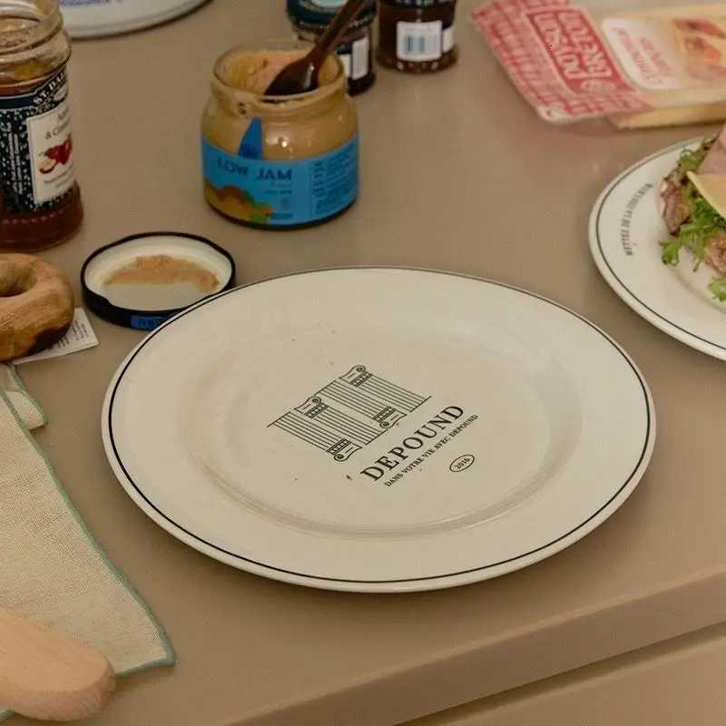 Luxury Korean Instagram Bloggers Plate French Letter Disk Toast Bagel Plate Fruit Dessert Cake Plate Italian Noodle Dish Korean Style Y251129