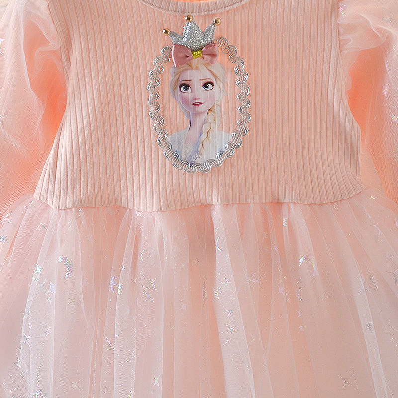 Disney Frozen Girls Princess Dress Beach Skirt Evening Gown Baby Designer Clothing Spring Set Elsa Princess Dress with Puff Sleeves and Sequin Gown Gi