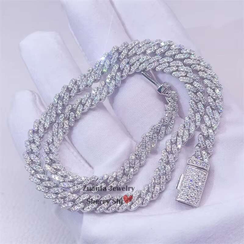 Zuanfa Jewelry Hip Hop Iced Out 6MM Solid 925 Silver VVS Small Women Moissanite Cuban Chain