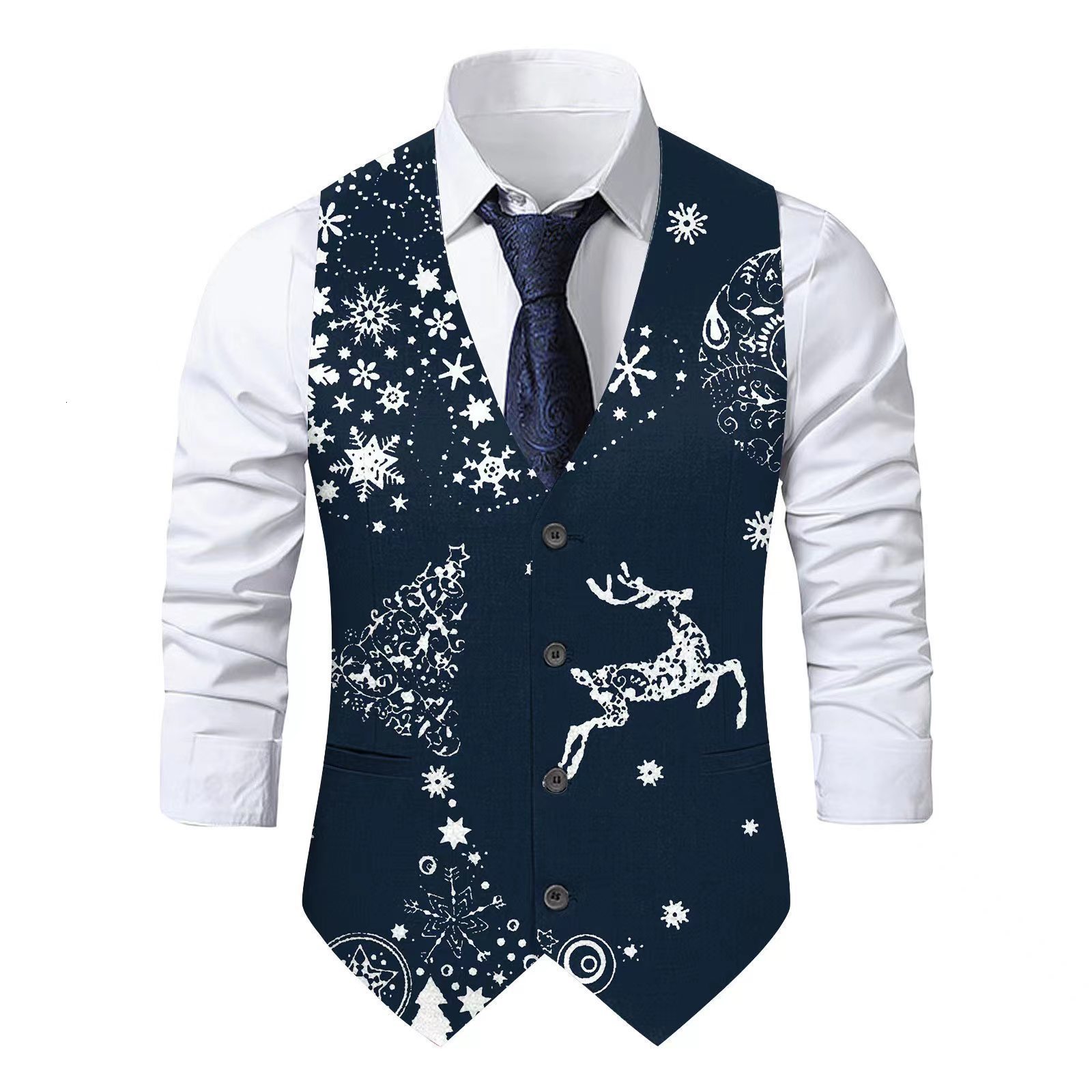 2023 Mens Christmas Random Print Suit Vest Party Gentleman Style Slim Fit Trendy
