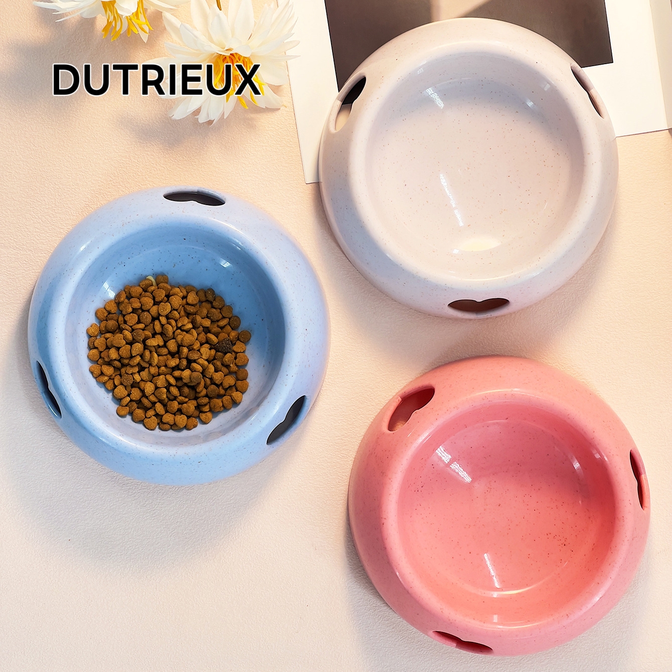 KK58 New double pet food and water bowl, made of corrosion-resistant stainless steel, suitable for cats and dogs.