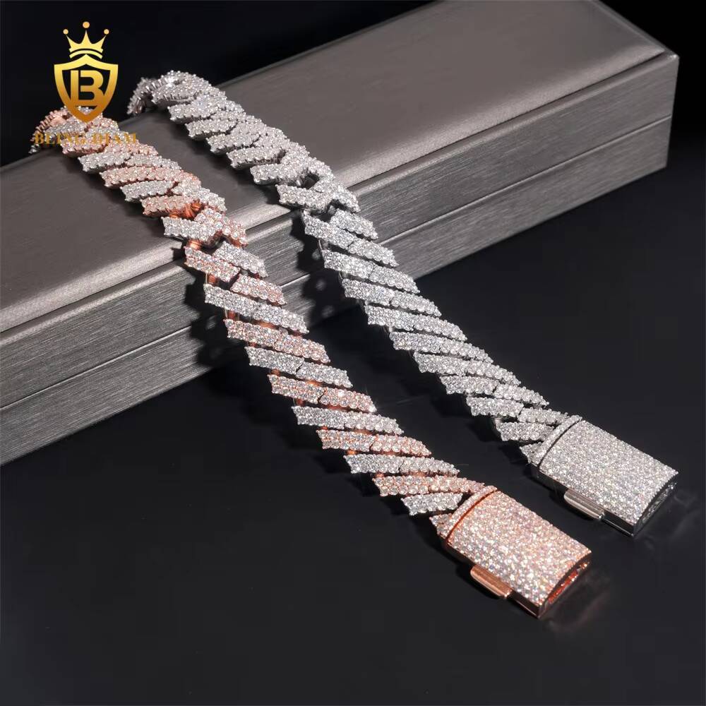 Hot Sale VVS Moissanite Cuban Link Chain Bracelet Men 15mm Pass Diamond Tester Hip Hop 925 Iced Out Jewelry Rose Gold