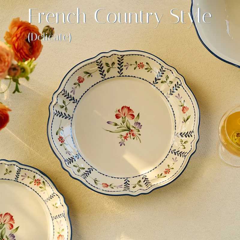Luxury French Style Flower Printed Ceramic Tableware Dessert Plate Vintage Household Serving Plates Exquisite R Bowl Gift for Friend Y251129