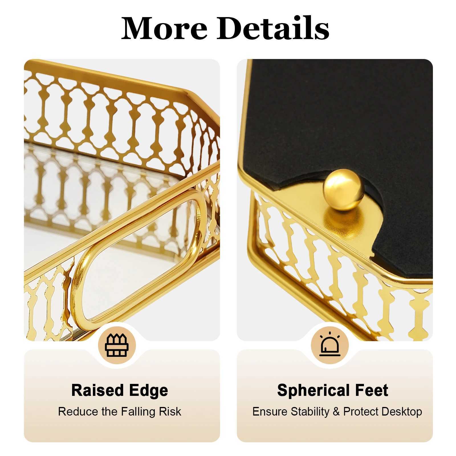 Gold Decorative Tray Rectangular Desktop Serving Vanity Tray Modern Iron Glass Electroplated Tabletop Home Decorative Tray Y251129