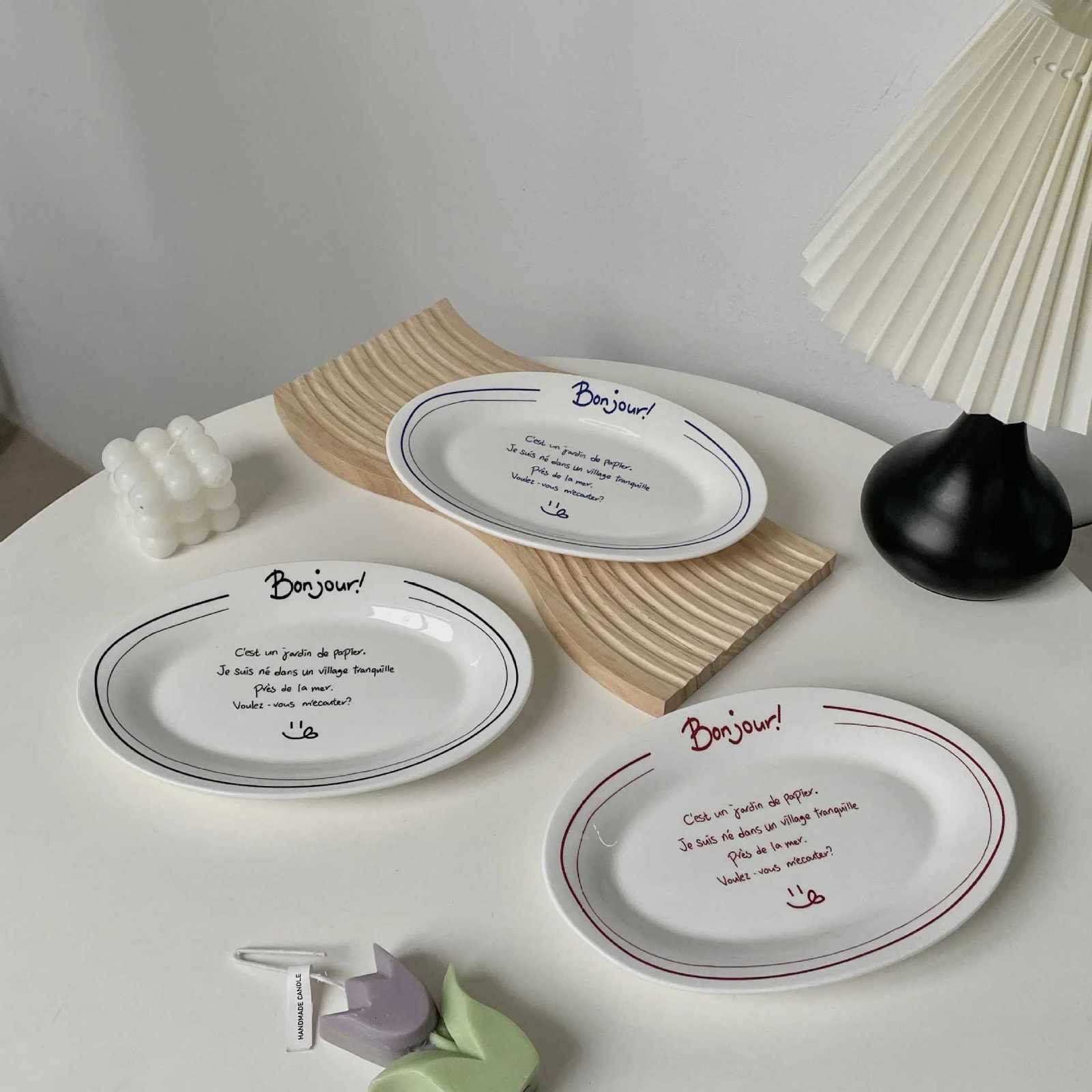 Luxury Korean French Letter Simple Dinner Plates Breakfast Plate Afternoon Tea Dessert Spaghetti Main Meal Plate He Decoration Photo Y251129