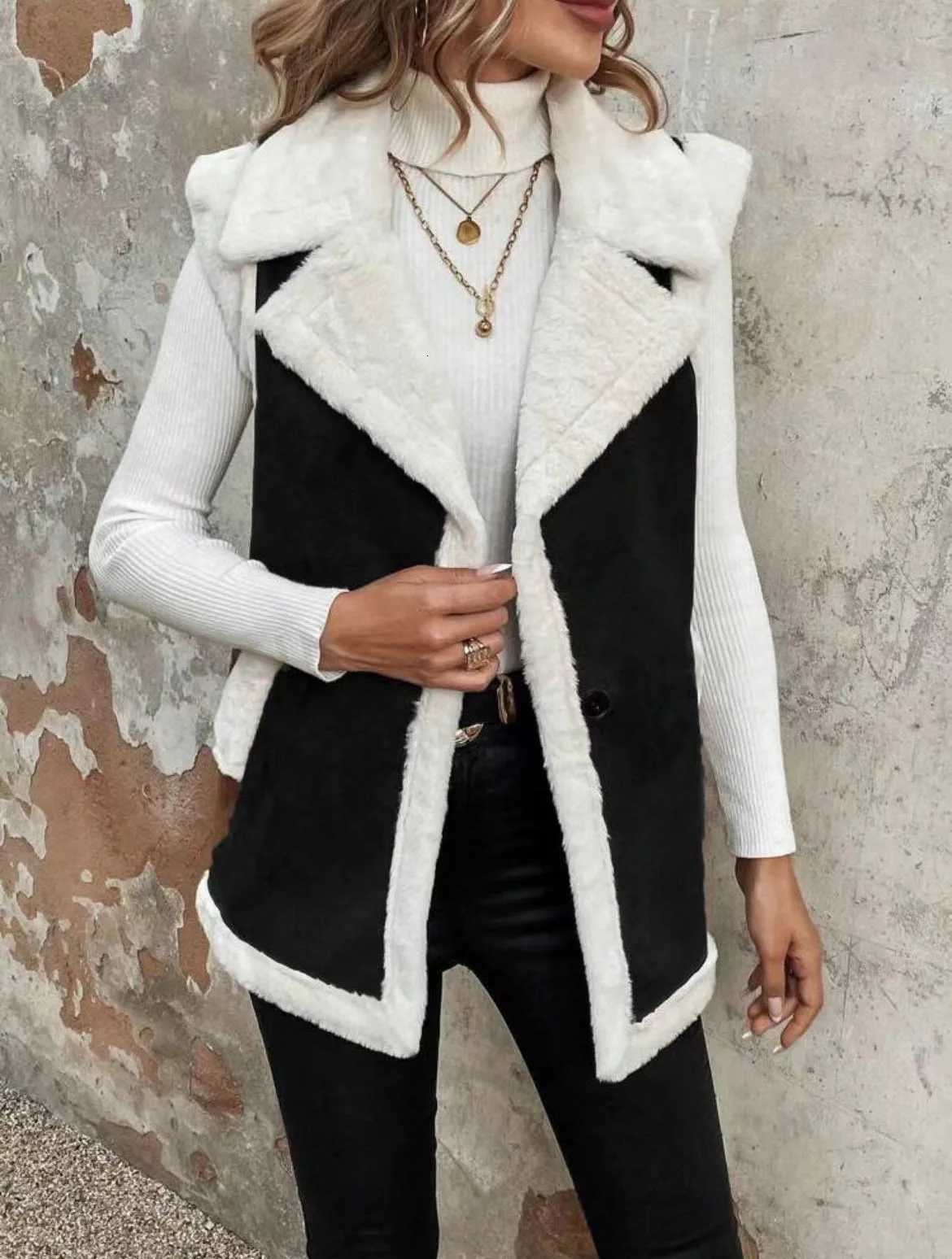 European American Fashion Womens Color-coded Sleeveless Casual Trendy Loose Turn-down Collar Loose Vests Female Clothes CoatsT251129