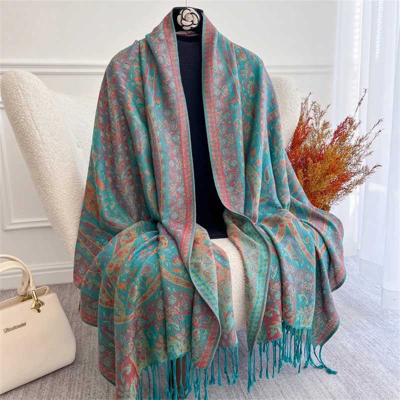 Thicken Embroidery Cashmere Winter Scarves Women Pareo Cape Warm Muslim Shawl Chunky Headscarf Wrap Ladies Elegant Poncho Turban H260618