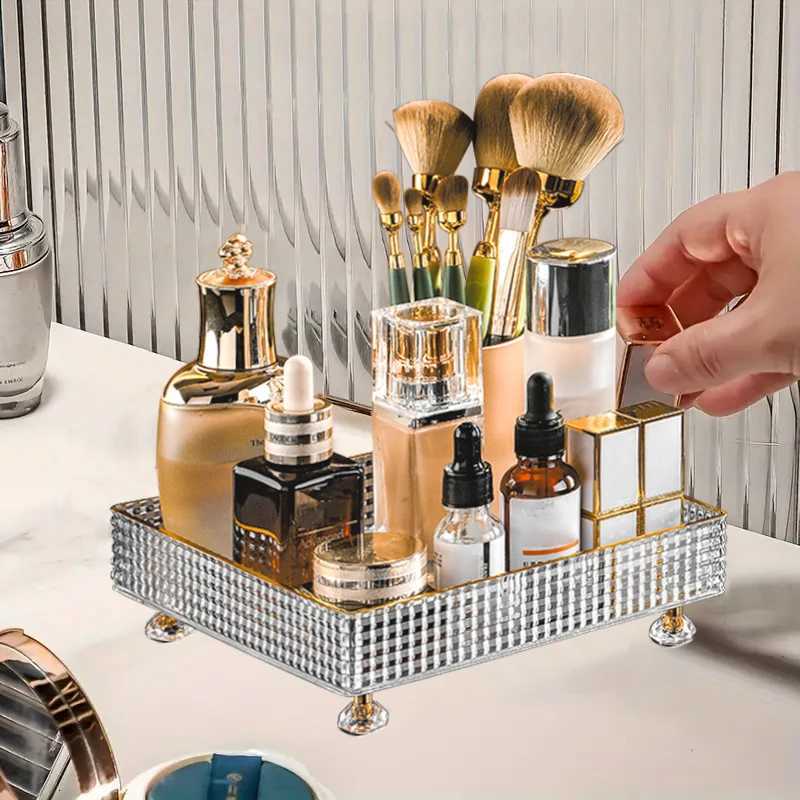 1Pc Cosmetic Storage Rack Desktop Bathroom Tray Perfume and Cosmetic Organization Rack Cosmetic Ring Storage Tray Home Decoration Bathroom Accessories
