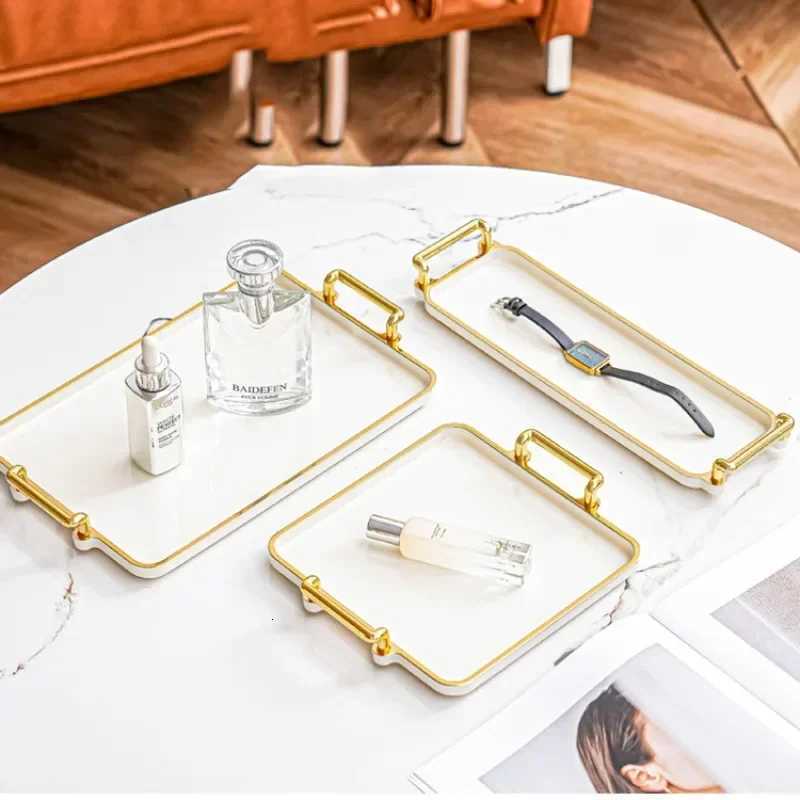 Light Luxury Tray Household Rectangular Cosmetics Storage Tray Living Room Water Cup Storage Hotel Apartment Storage Tray Y251129