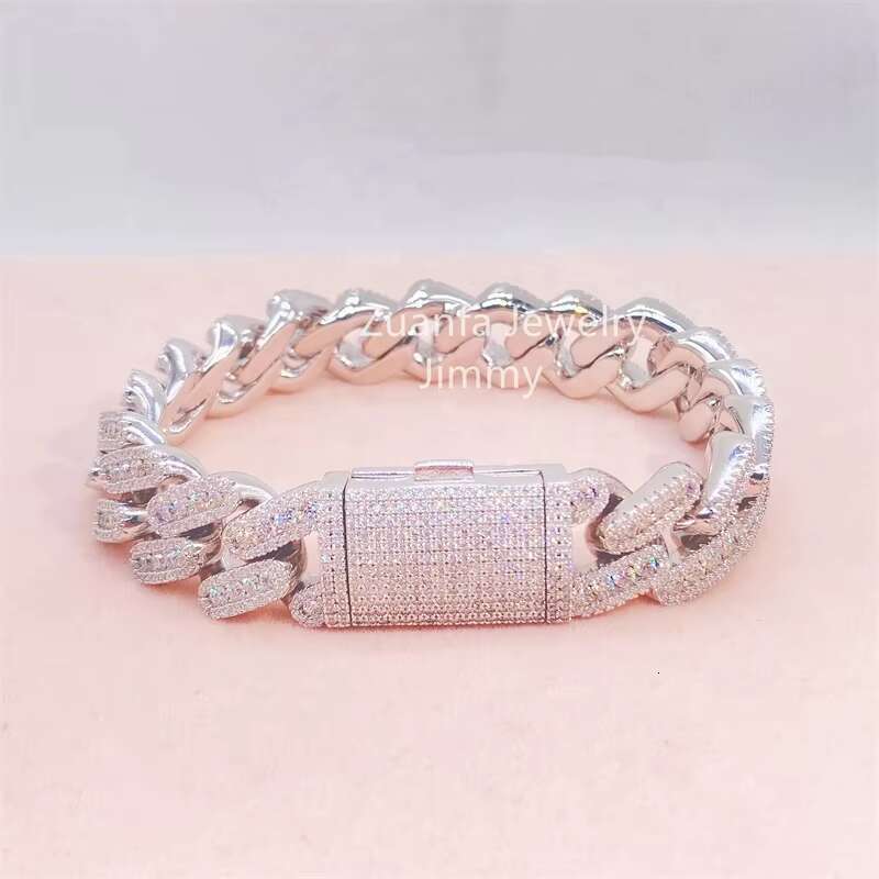 Iced Out New Design 15mm 3 Row HipHop Style Shining VVS Moissanite Diamond Cuban Link Bracelets Mens