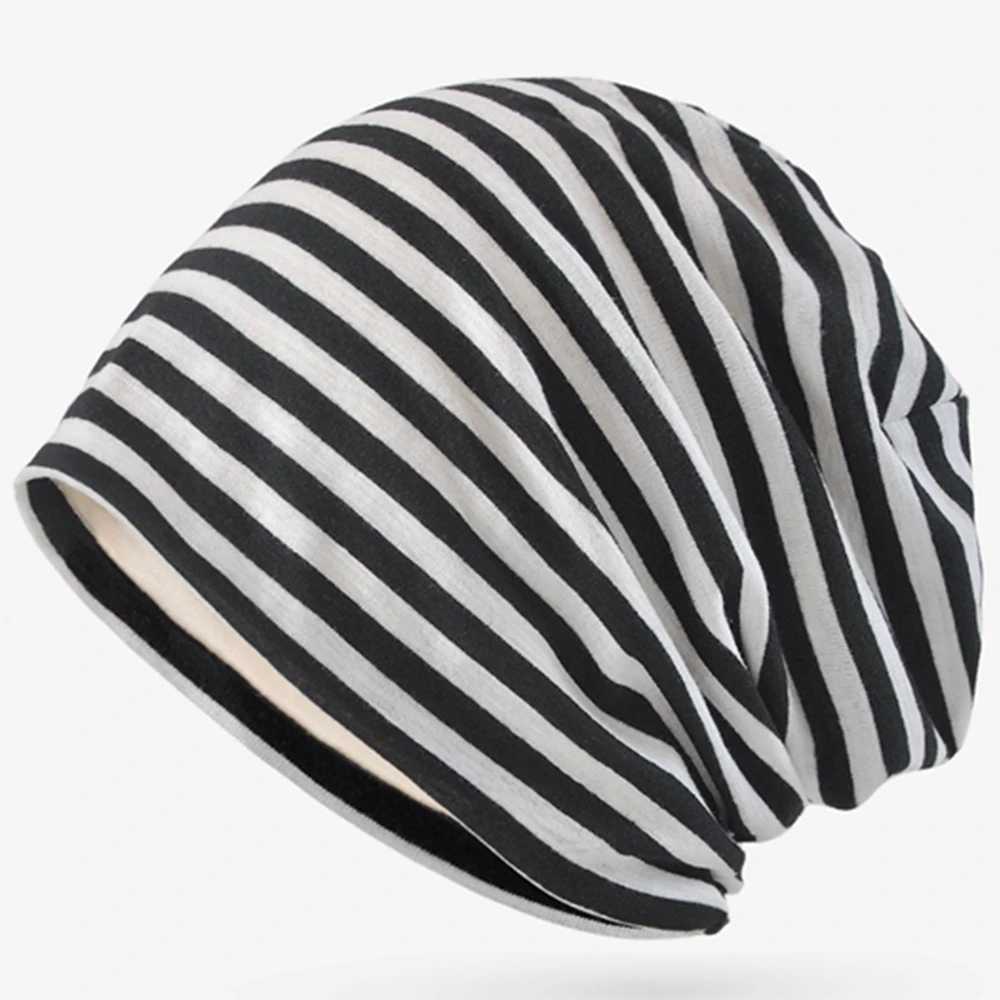 Ladies Summer Striped Knit Beanie Hat Spring Slouchy Style Skullies Cap Women Thin Bonnet Cap Autumn Men Benie Hiphop Pile hatXJ251129