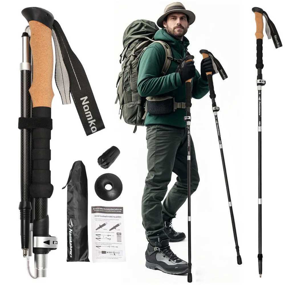 Premium 3K Carbon Fiber Ultra Light Folding Trekking Pole with External Lock for Outdoor Hiking Stick X251128