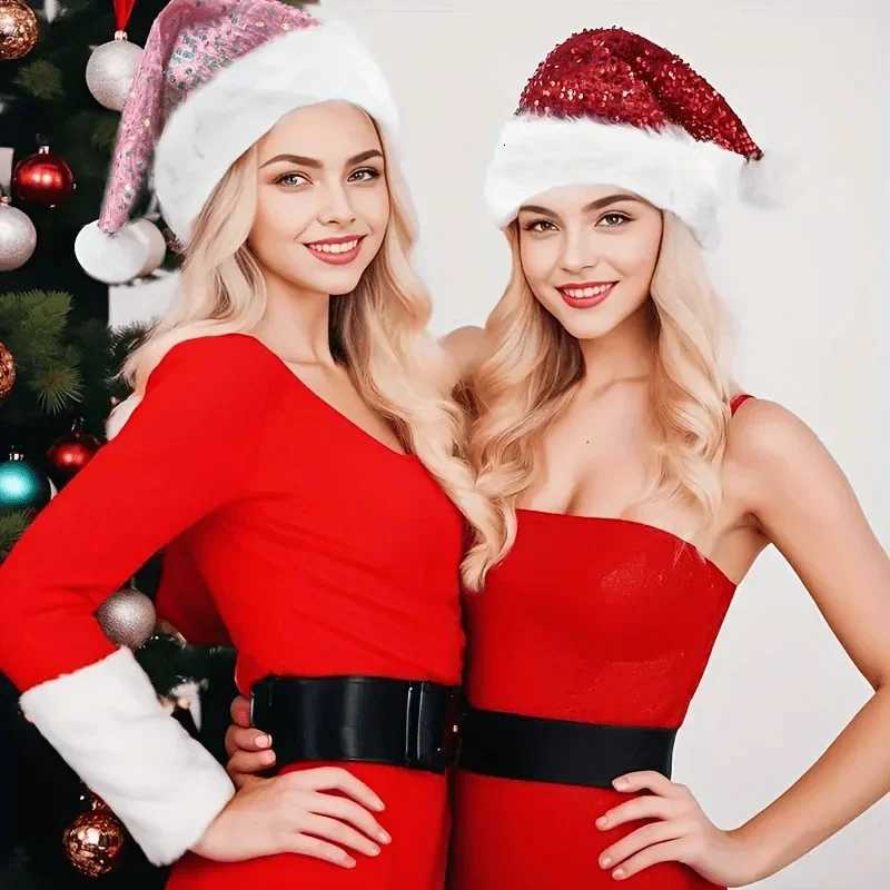 1pc Christmas Party Supplies Christmas Decor Atmosphere Hat Double-layer Rhinestone Hat Hai Pai Fleece Hat Adult LargeXJ251129