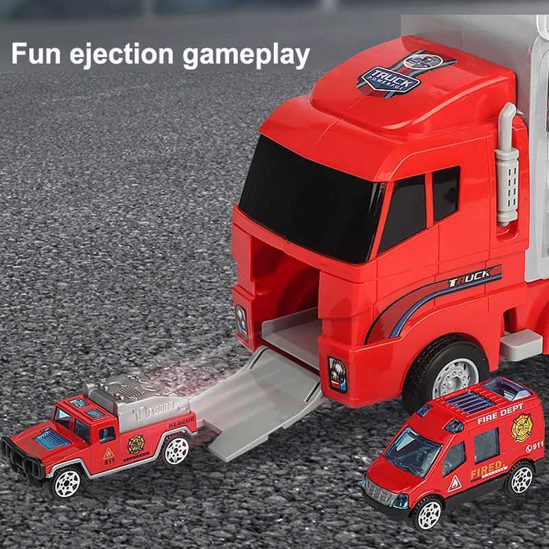 New Storage Container Truck Model Simulation Engineering Fire Military Fleet Toy with Six Alloy Cars Childrens Car Toy Gift J251129