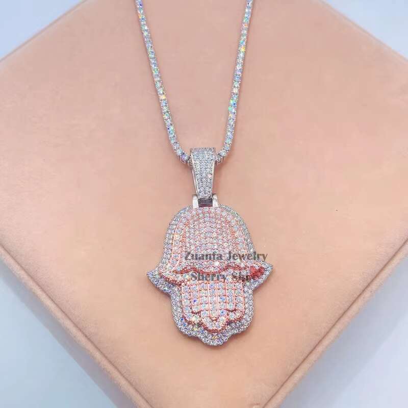Zuanfa Jewelry 3.0 Rose Gold Two Tone Sterling Silver Hip Hop Iced Out Moissanite Hamsa Pendant