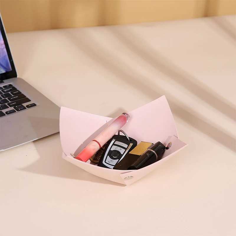 Leather Desktop Storage Box for Living Room Coffee Table Entrance Hall Home Folding Cosmetic Organizer Miscellaneous Items Y251129