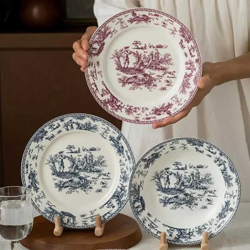 Luxury Retro French Style Ceramic Plate Light Luxury Restaurant Pasta Plate He Afternoon Tea Dessert Fruit Plates Exquisite Tableware Y251129