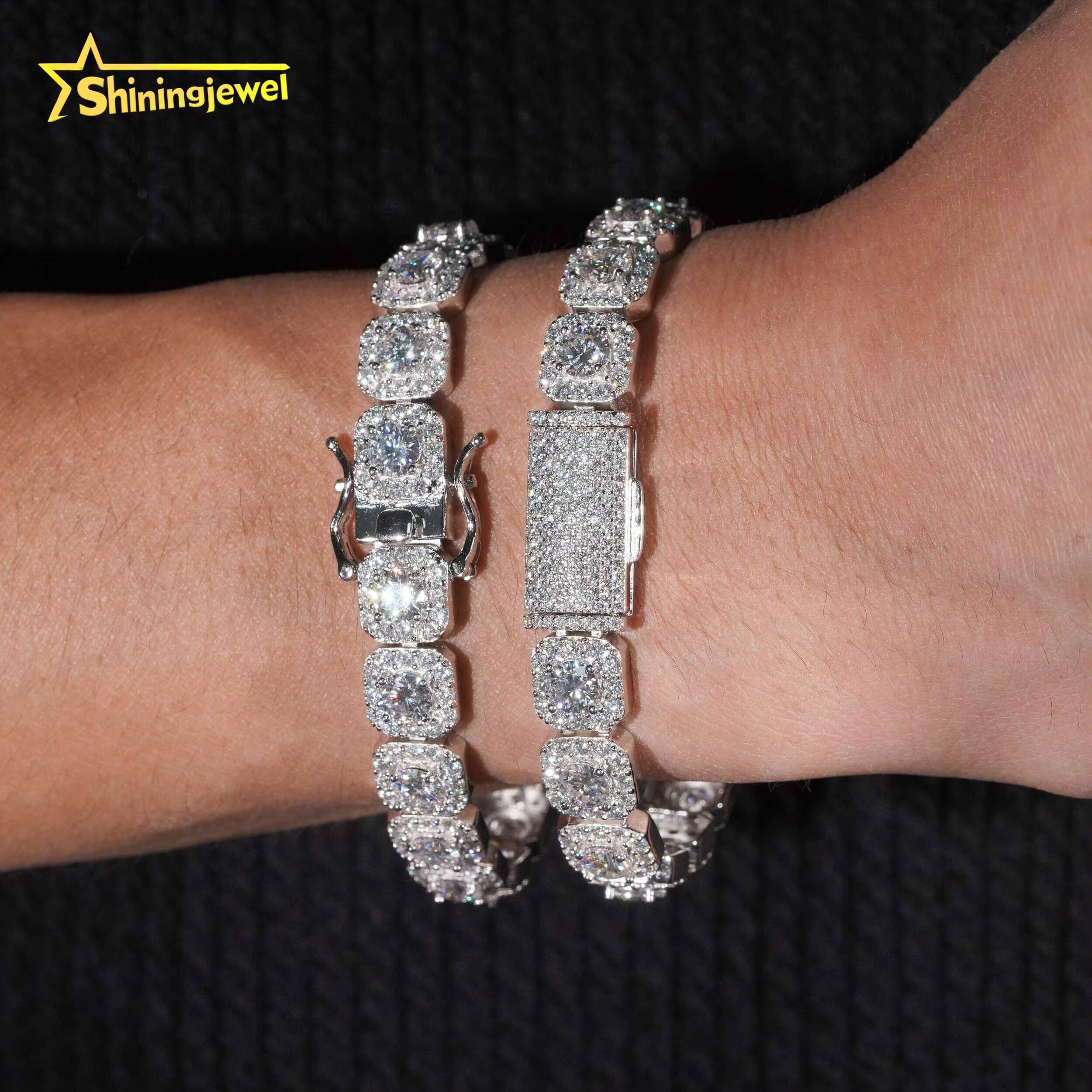 10mm Iced Out Halo Sugar Bracelet 925 Silver Cuban Bracelet Hot Sale Moissanite Diamond Miami Bracelet Hip Hop Jewelry