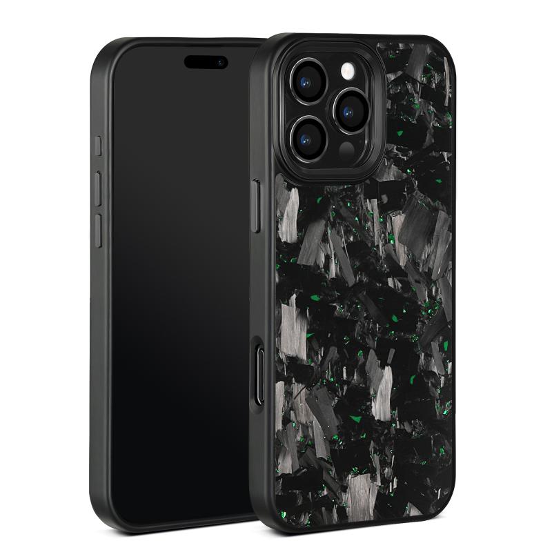 Metal black frame forged carbon fiber mobile phone case for iPhone16/15/14/13/11 pro max iPhone case gold green
