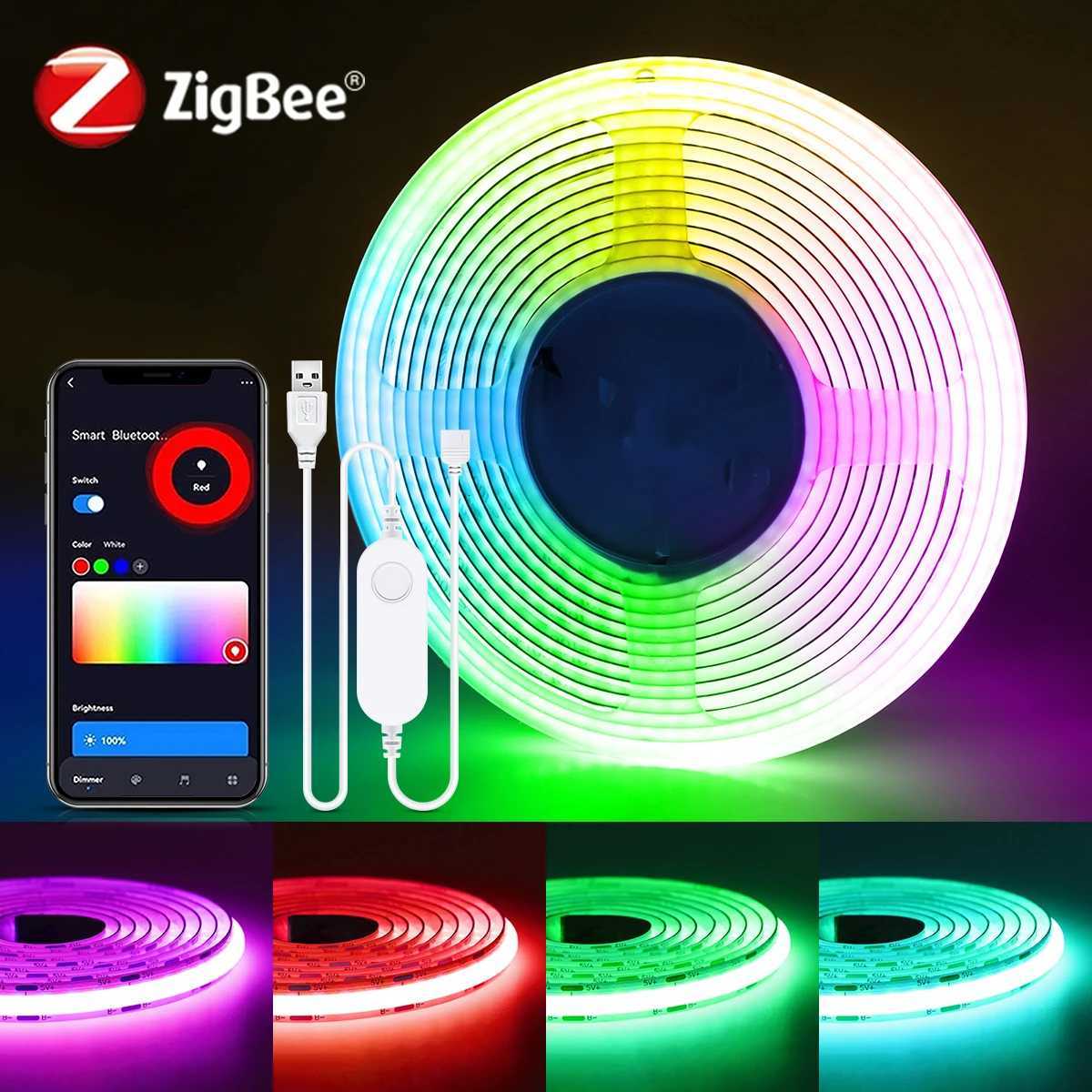Zigbee 30 Tuya Smart 5V USB RGB COB LED Strip Light 576LEDs/M Dimmable Voice Control Work with Alexa Echo Google Home Assistant M251129