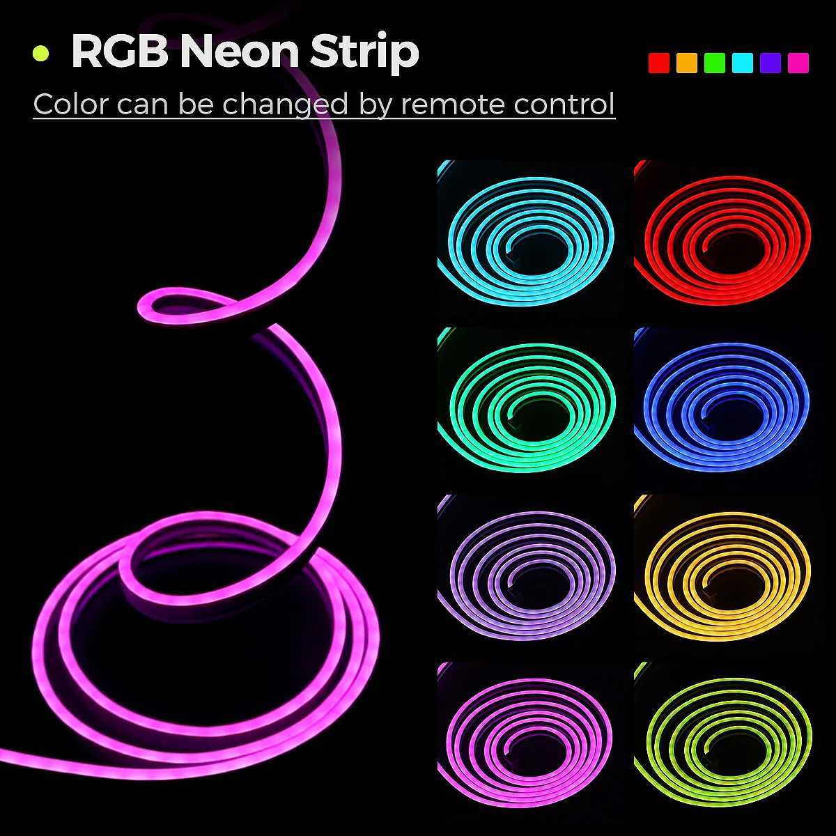 10m USB RGB LED Neon Light Strip 5V 72LEDs/m Silicone Bluetooth Rope with Remote APP Music Sync Waterproof TV Backlight Decor M251129
