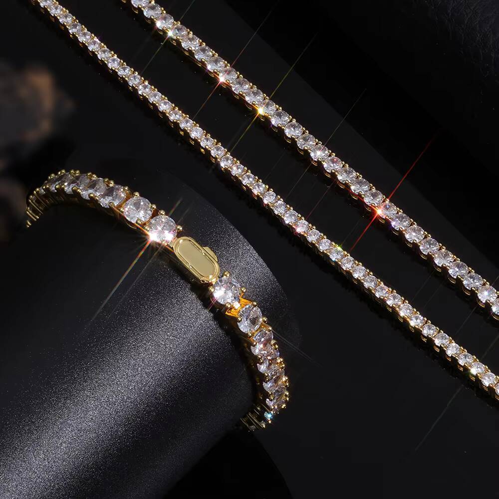 NUOYA Fashion Jewelry Iced Out Diamond Tennis Chain Gold Plated Brass Sparkling 5A Zircon Tennis Chain Bracelet Gifts for Women