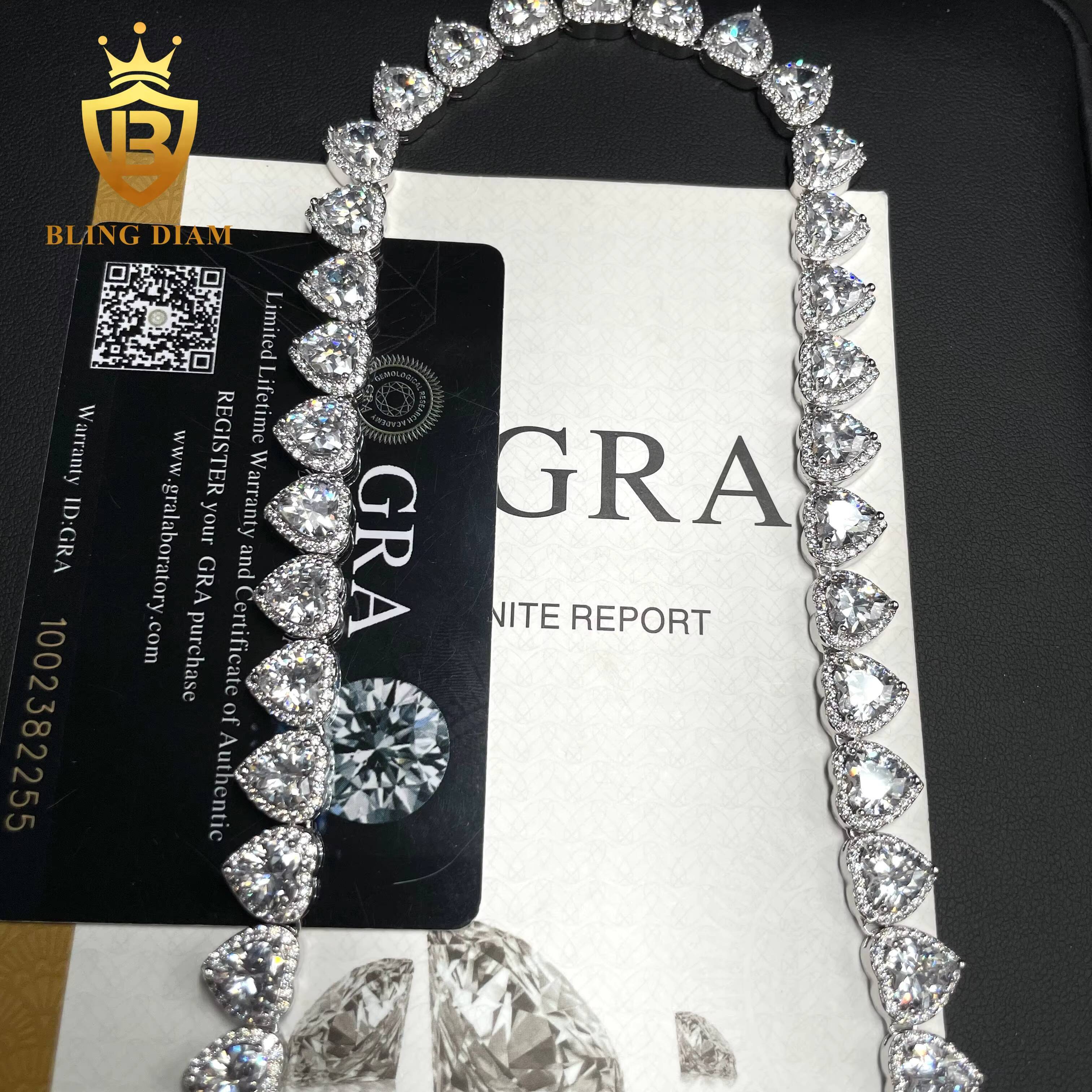 Fashion Jewelry Hip Hop Rapeer Heart Design Chain 10mm Iced Out Diamond Clustered Heart Cut Tennis Chain Necklace