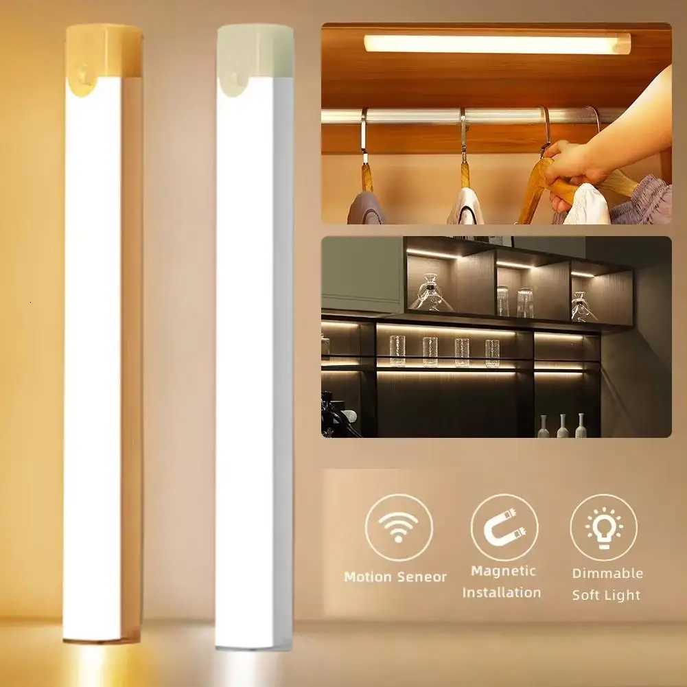 USB Rechargeable Motion Sensor LED Light Magnetic Dimmable Bar Lamp with 3 Modes for Wardrobe Bedside Stairs Cabinet Lighting M251129