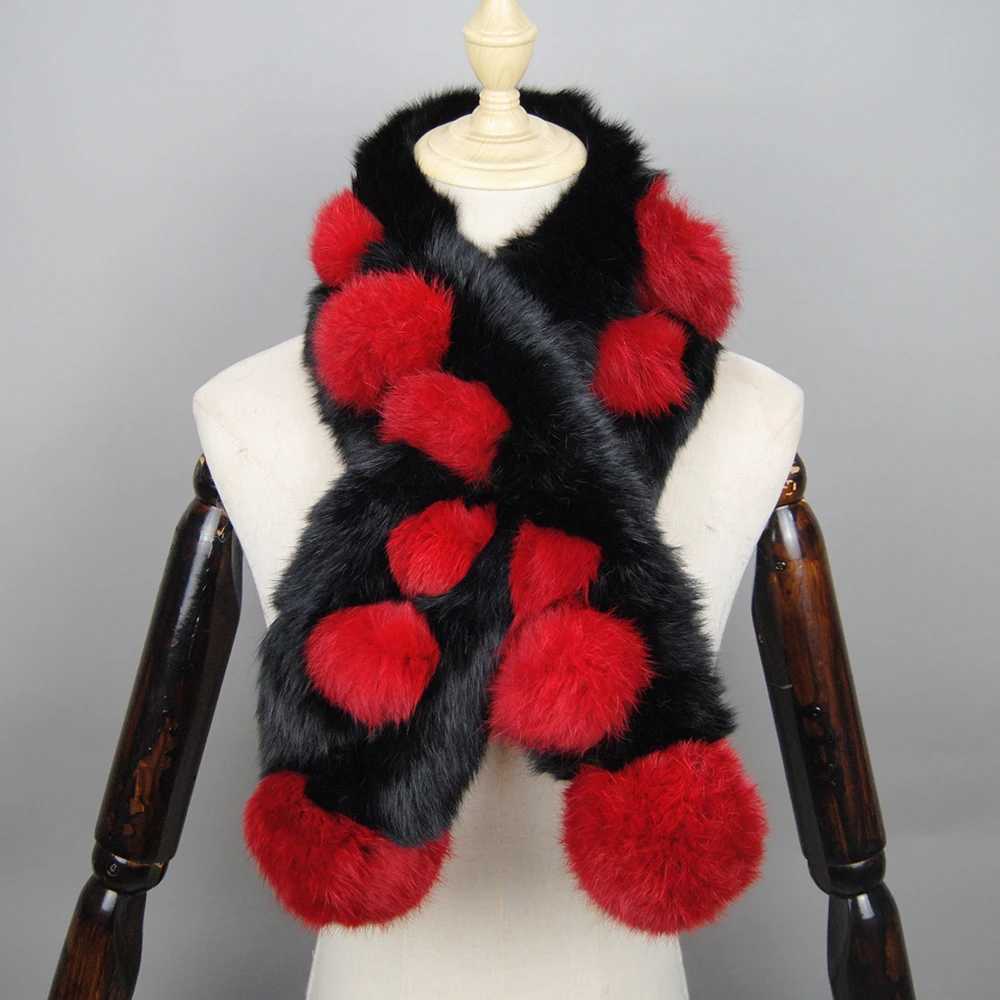 2025 New Arrival Winter Real Rabbit Fur Scarf Women Long Warm Genuine Rabbit Fur Scarves Female Knit Fluffy Pompoms Fur ScarvesJ2511291