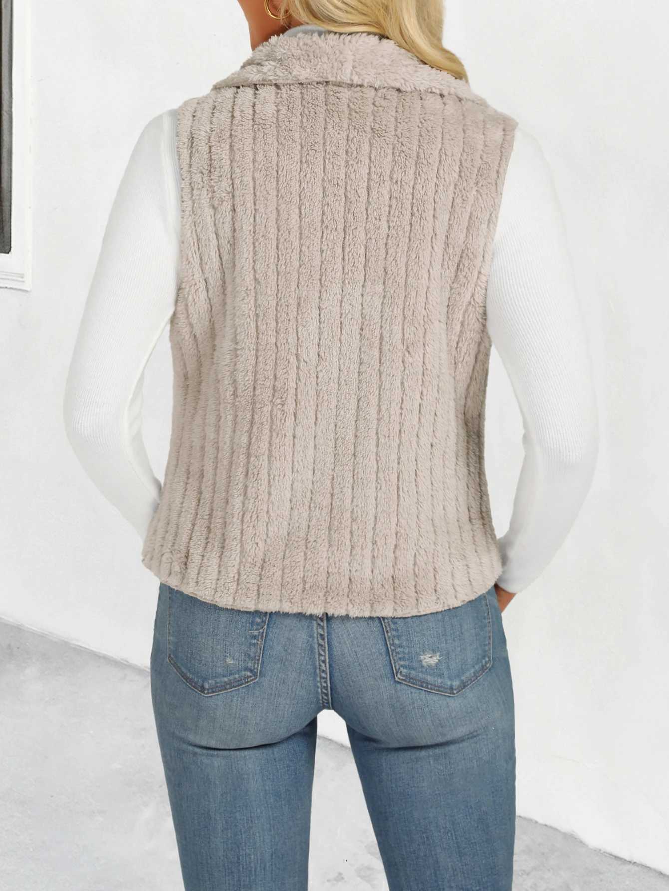 Womens autumn and winter fashion open-collar waterfall collar vest coatT251129