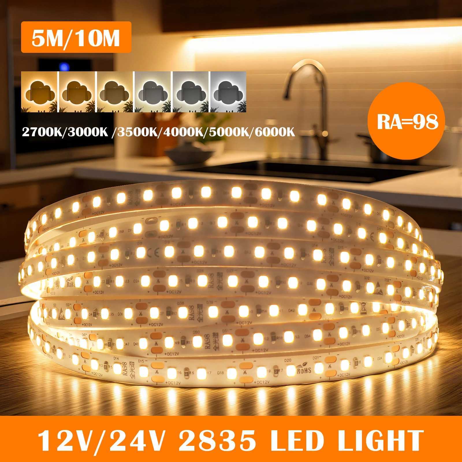 RA98 LED Strip 24V 12V 8MM PCB Full Spectrum 2700K 3000K 3500K 4000K 5000K 6000K No Flicker 2835 120Leds/M Ribbon Tape Light M251129