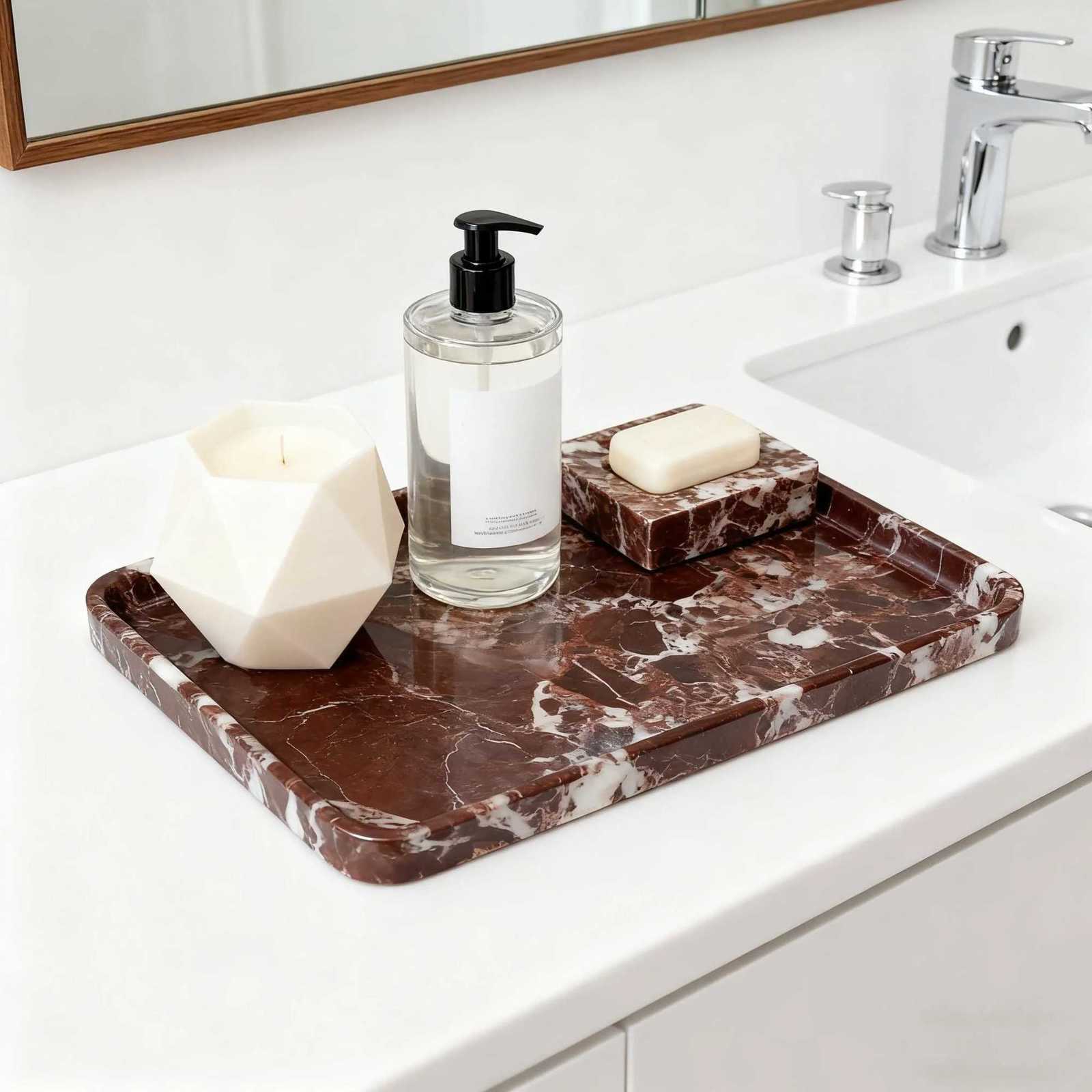 Natural Purple Marble Tray Rectangular Stone Dish for Vanity Bathroom Counter Versatile Organizer for Makeup Jewelry Y251129