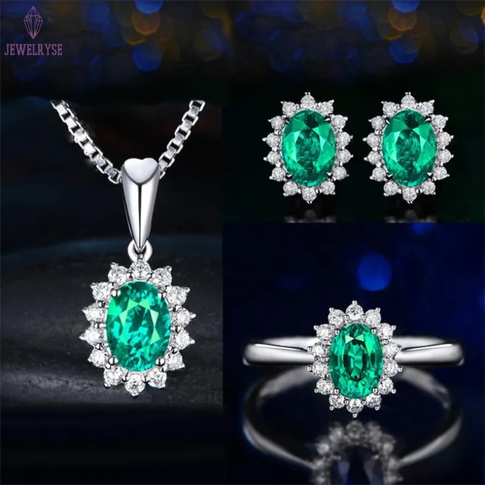 New Arrival Saprkling Luxury Jewelry Set 925 Sterling Silver Oval Cut Blue Sapphire CZ Diamond Women Wedding Earring Ring Necklace Gift