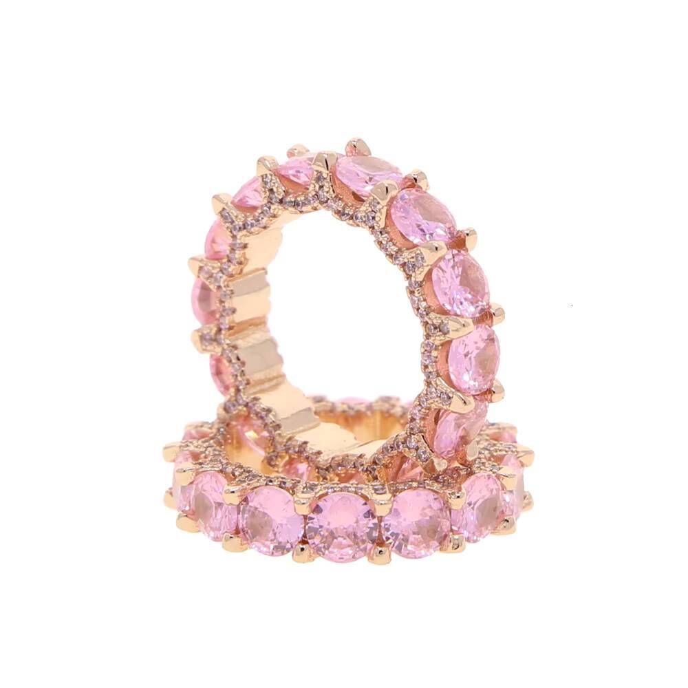 Round 5A Cubic Zirconia Iced Out Bling Halo Design Full CZ Eternity Band Ring HipHop Style Brass for Wedding and Party