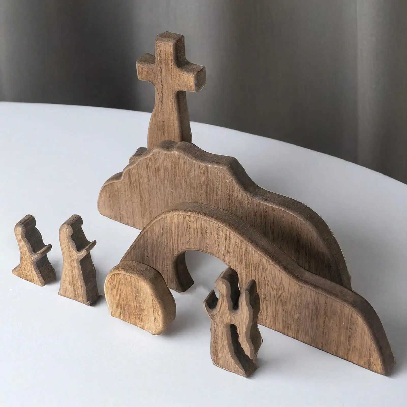 Empty Tb Easter Scene And Cross Decoration Wooden Easter Resurrection Cross Jesus Tb Tray Set Jesus Nativity Scene Decor H251129