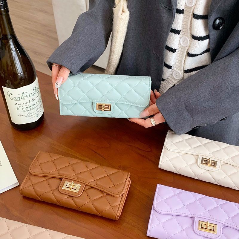 2025 new Diamond-patterned wallet with zipper simple women's wallet large capacity two-fold multi-card slot long-style wallet