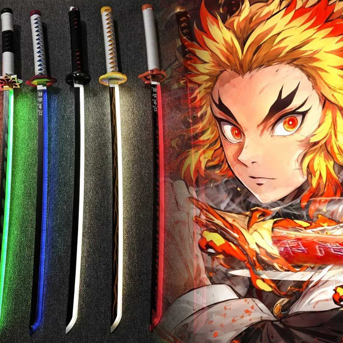 104cm Demon Slayer Bright Katana LED Light Sword Kimetsu No Yaiba Anime Cosplay Prop Real Size Japanese Katana Samurai Sabre Y251129