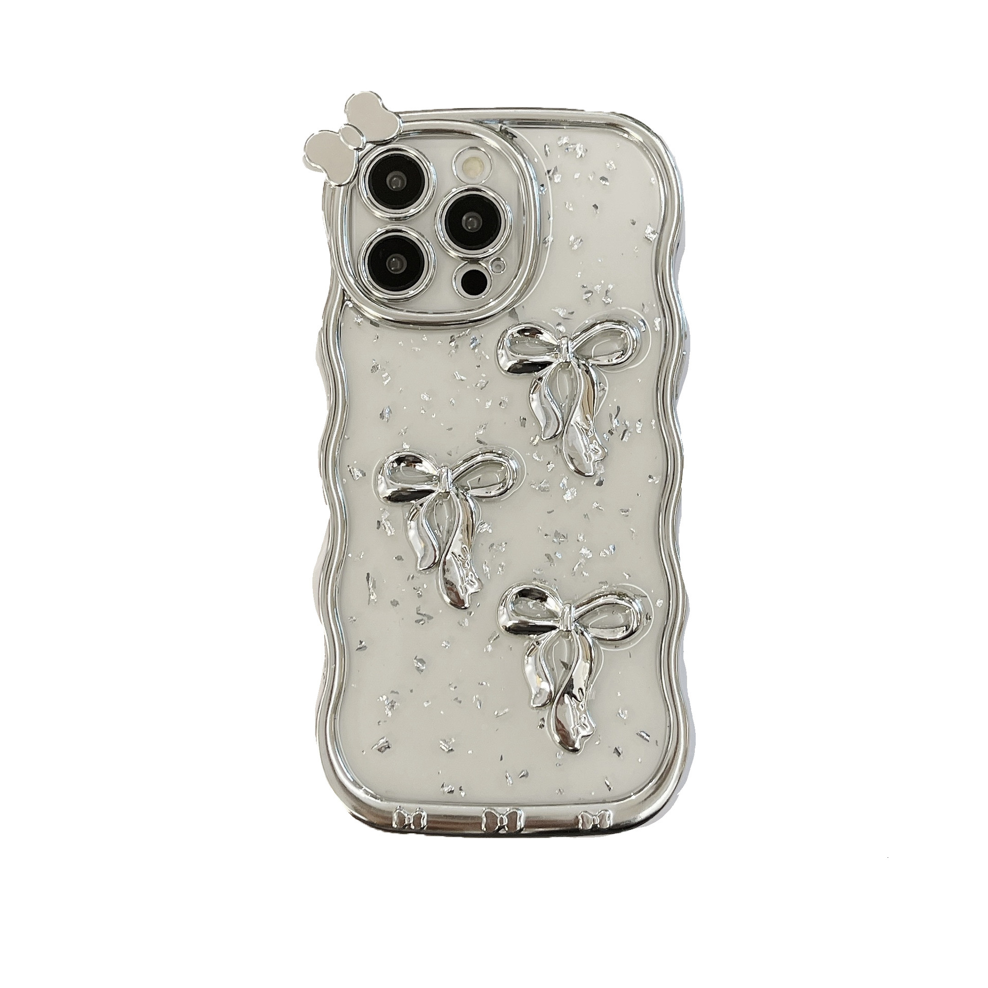 Bow Phone Case iPhone 16 Pro Max Electroplated Wave Compatible With Apple 15/14 Pro Transparent Soft Protective Case