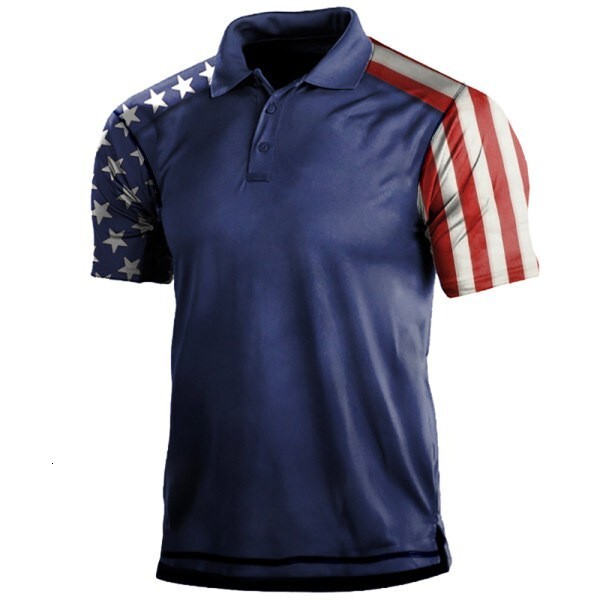 112 new men's short sleeved button printed casual pullover polo shirt
