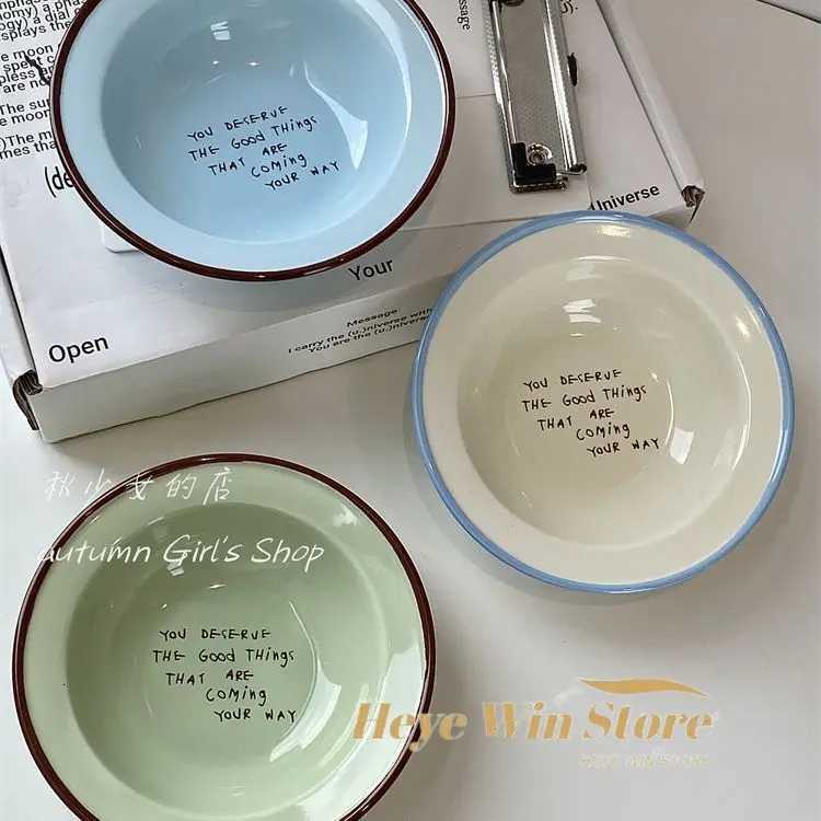 Luxury Korean Style Letter French Bowl Tableware Ceramic Plate and Bowl Set Household R Bowl Breakfast Plate for One Person Y251129
