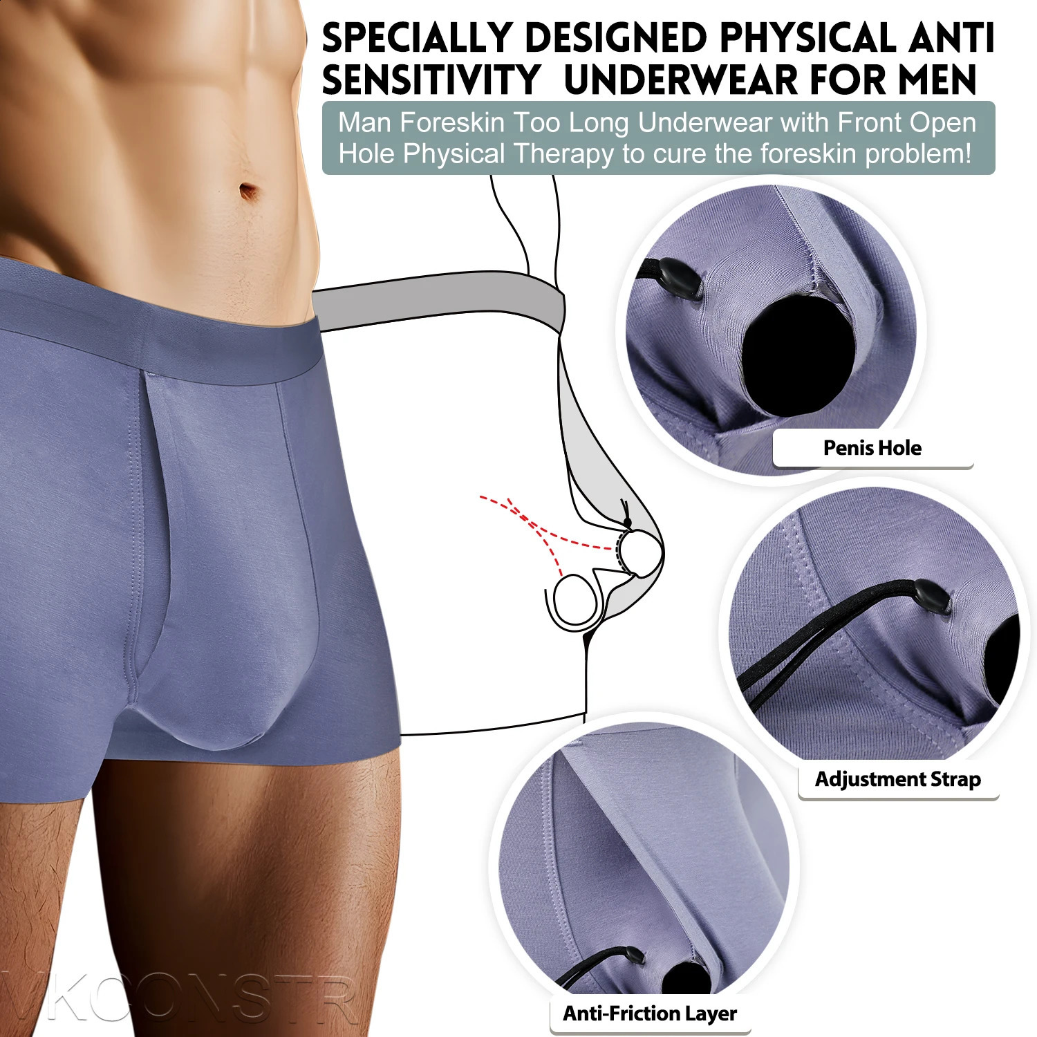 Mens sexy underwear with protruding penis bag pre punching hole care skin length and width friction reduction sensitive 250420